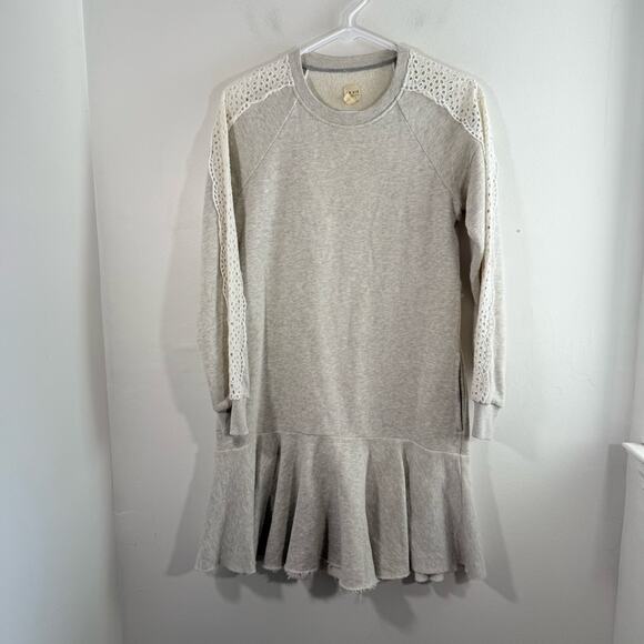 Rebecca Taylor La Vie Gray Sweatshirt White Eyelet Panel Flounce Hem Dress XS - Picture 1 of 9